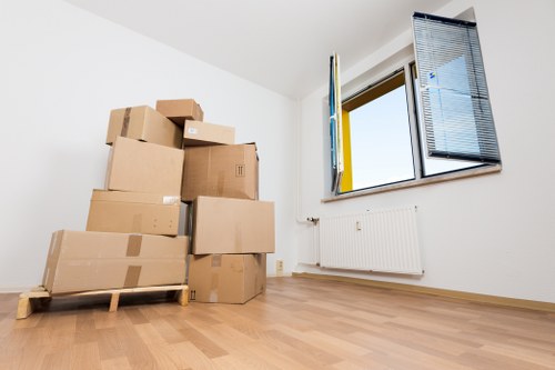 Packed office equipment ready for office removals in Islington