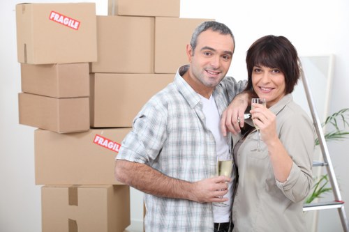 Packed boxes and furniture ready for transport in North London